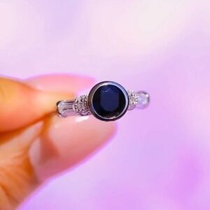 Sterling Silver Black Crystal Ring By Oomiay